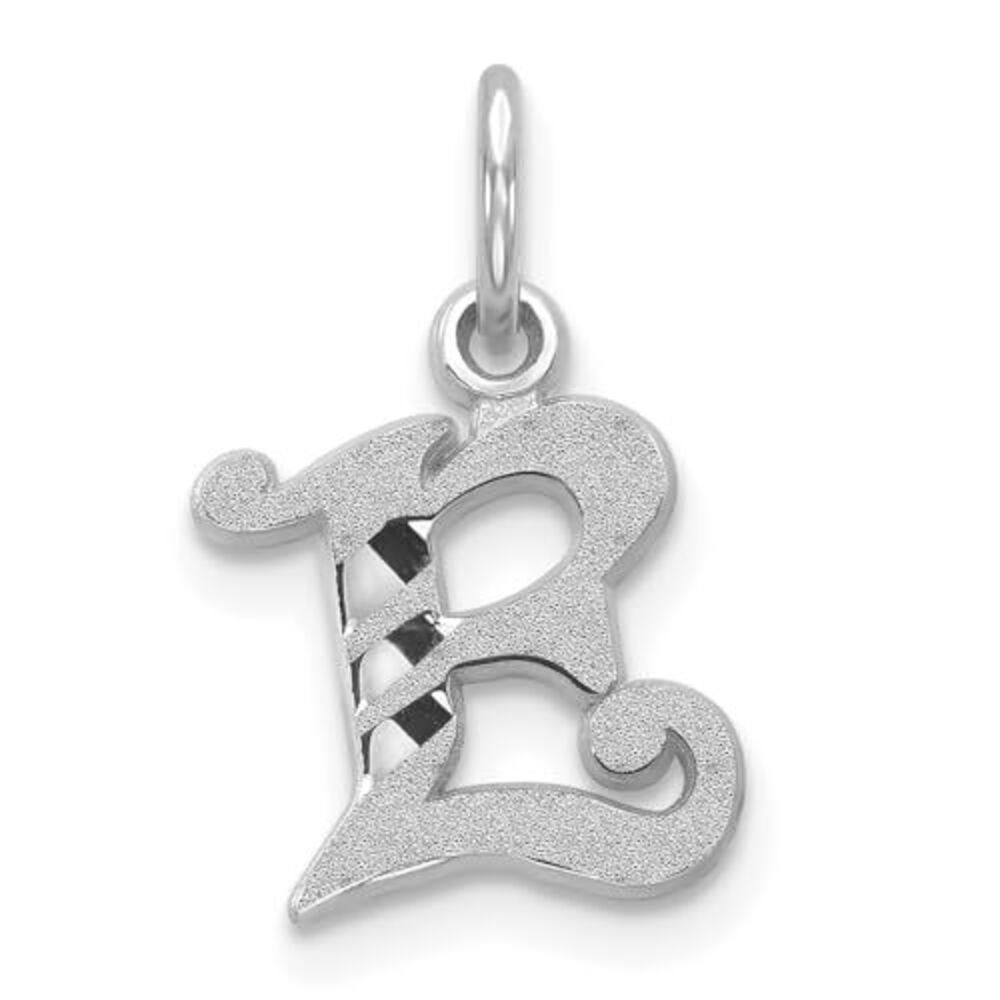 10k White Gold Diamond-Cut Initial E Charm - image 3